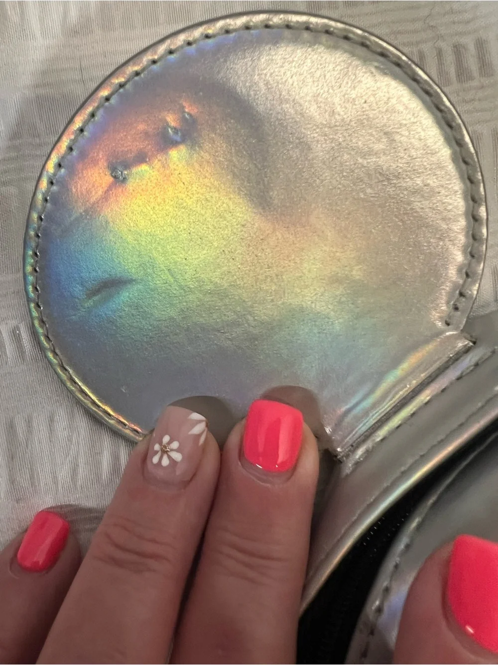 Corkcicle Iridescent Silver Crossbody Bag with Ear Accents